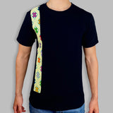 Vertical Embroidered Black Tee-Shirt Size: X-Large