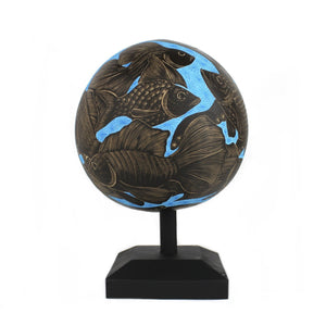 Jose Cruz Sanchez Fish with Blue Backdrop Carved Jicara/Gourd