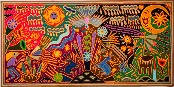 Eagle Goddess Ceremony Large Huichol Yarn Painting