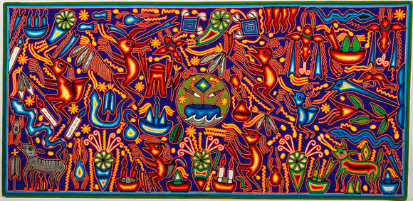 The Sacred Jicara Large Huichol Yarn Painting