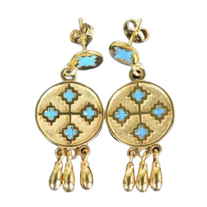 Oro de Monte Alban Gold Round Greek Earrings