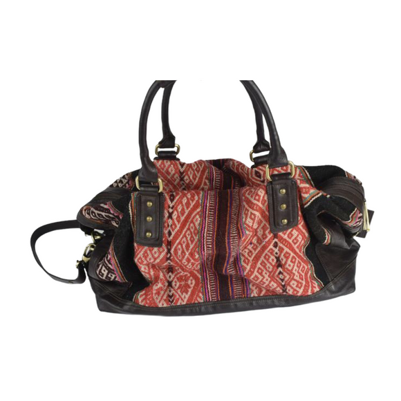 Leather Handbag with Fabric