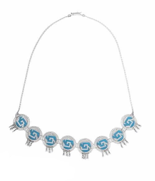 Aztec Silver Necklace Chimalli with Bells