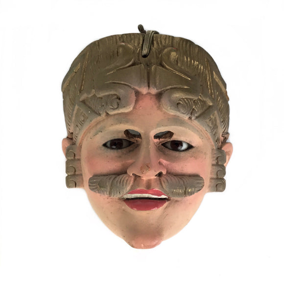 Wood Mask with Mustache, Blond Hair